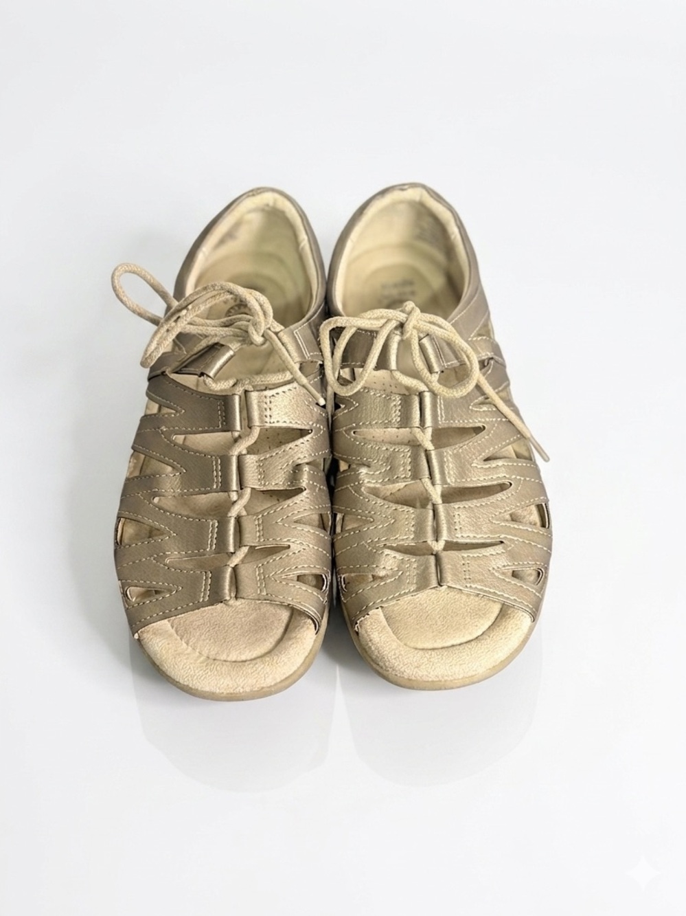 Earth Spirit Gold Metallic Lace-Up Comfort Sandals Size 9